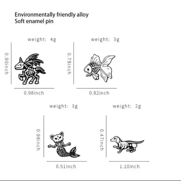 4 piece set black skull Gothic Style fish dog enamel pin brooch charm purse bag - Picture 8 of 8